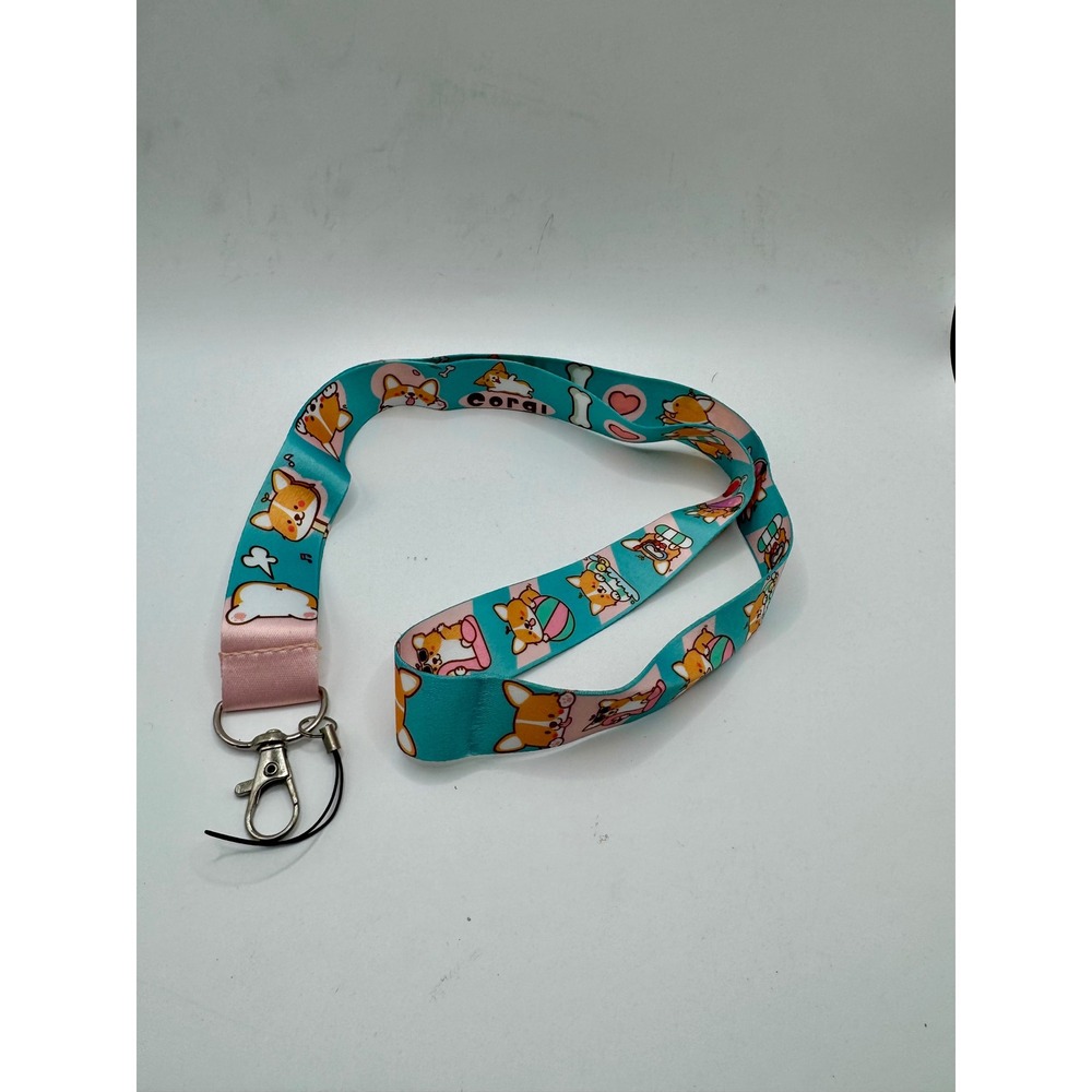 Corgi‎ Neck Lanyard One Size Teal Pink Summer Dog Print ID Key Badge Holder